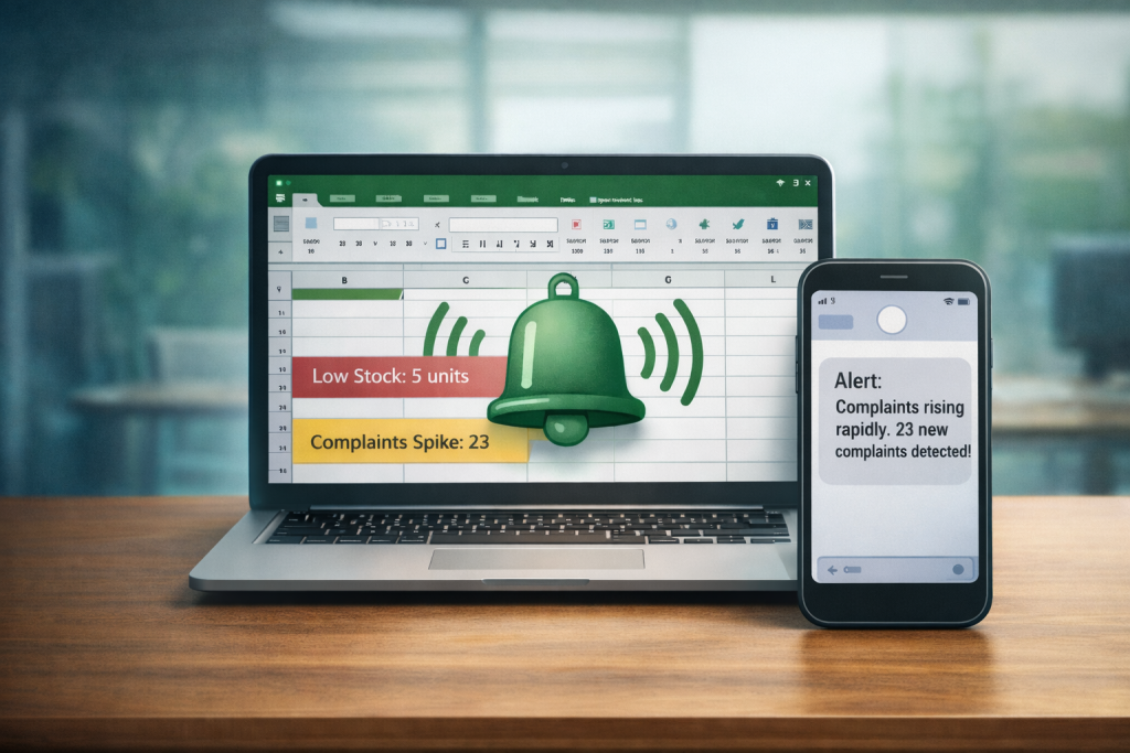 Get text messages and email alerts in excel